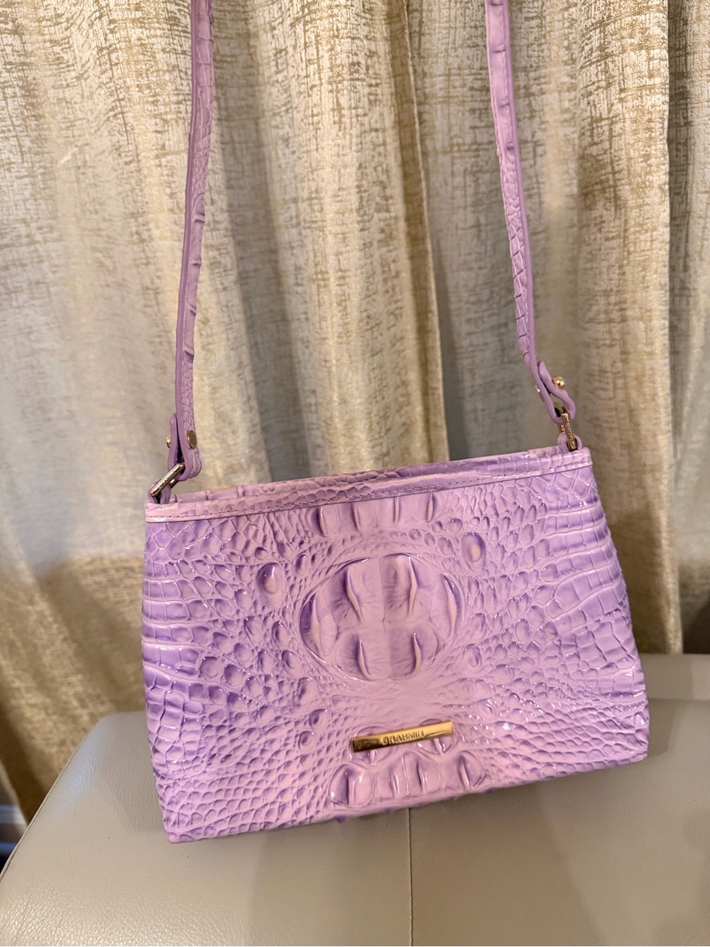 Brahmin Lilac Croc-Embossed Shoulder Bag